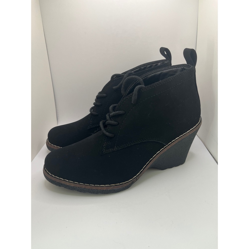 White Mountain Lucy Wedge Chukka Suede Boots Women 5.5 Black Lace Up Y2K Grunge